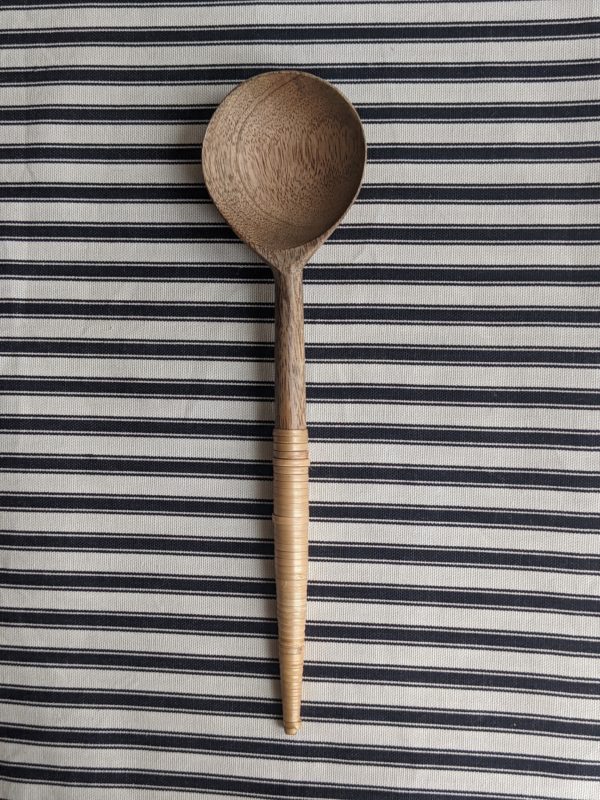 Wood Spoon with Rattan Wrapped Handle