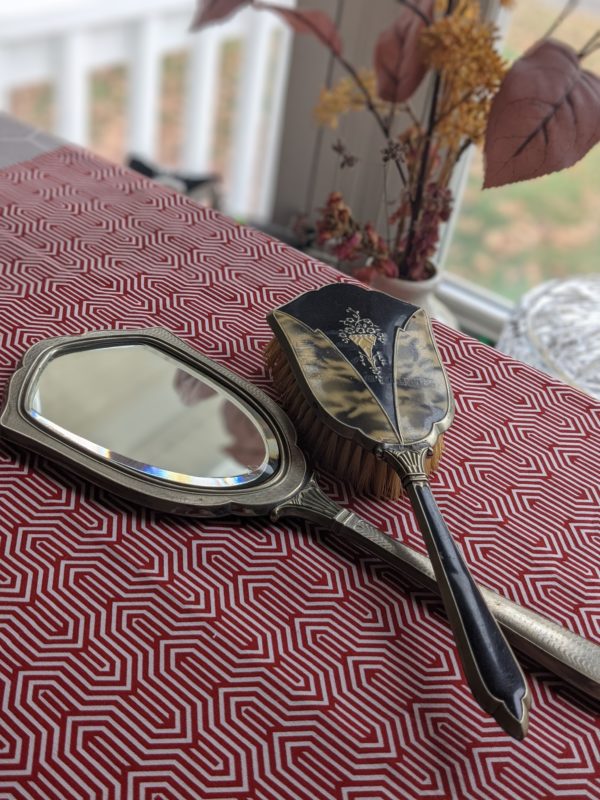Vintage Handheld Mirror and Brush Set